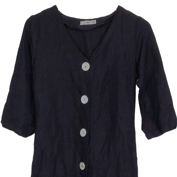 MNG Mango casual size 4 Loli linen blend 3/4 sleeves v neck midi dress black - Picture 6 of 14